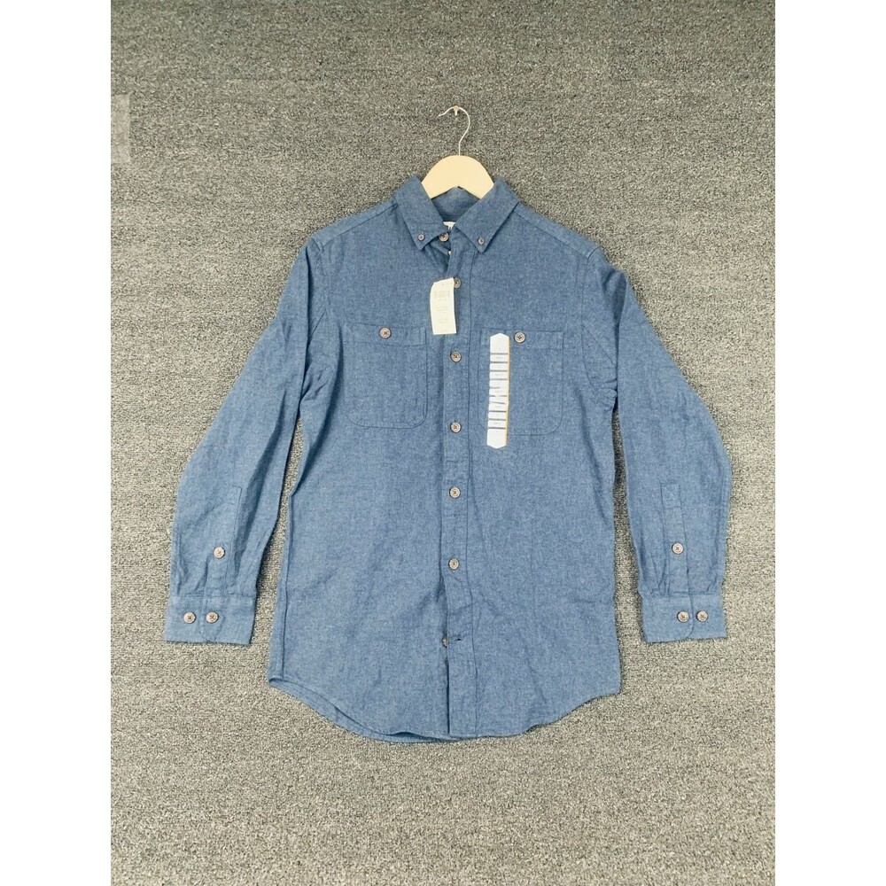 Duluth Trading Co Mens Small Free Swingin' Solid Flannel Slim Fit Shirt Blue New